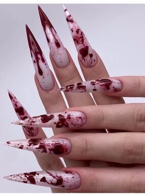 Stiletto Ombre Nails with Red Blood Splatter Design Press On Nails Bloody
